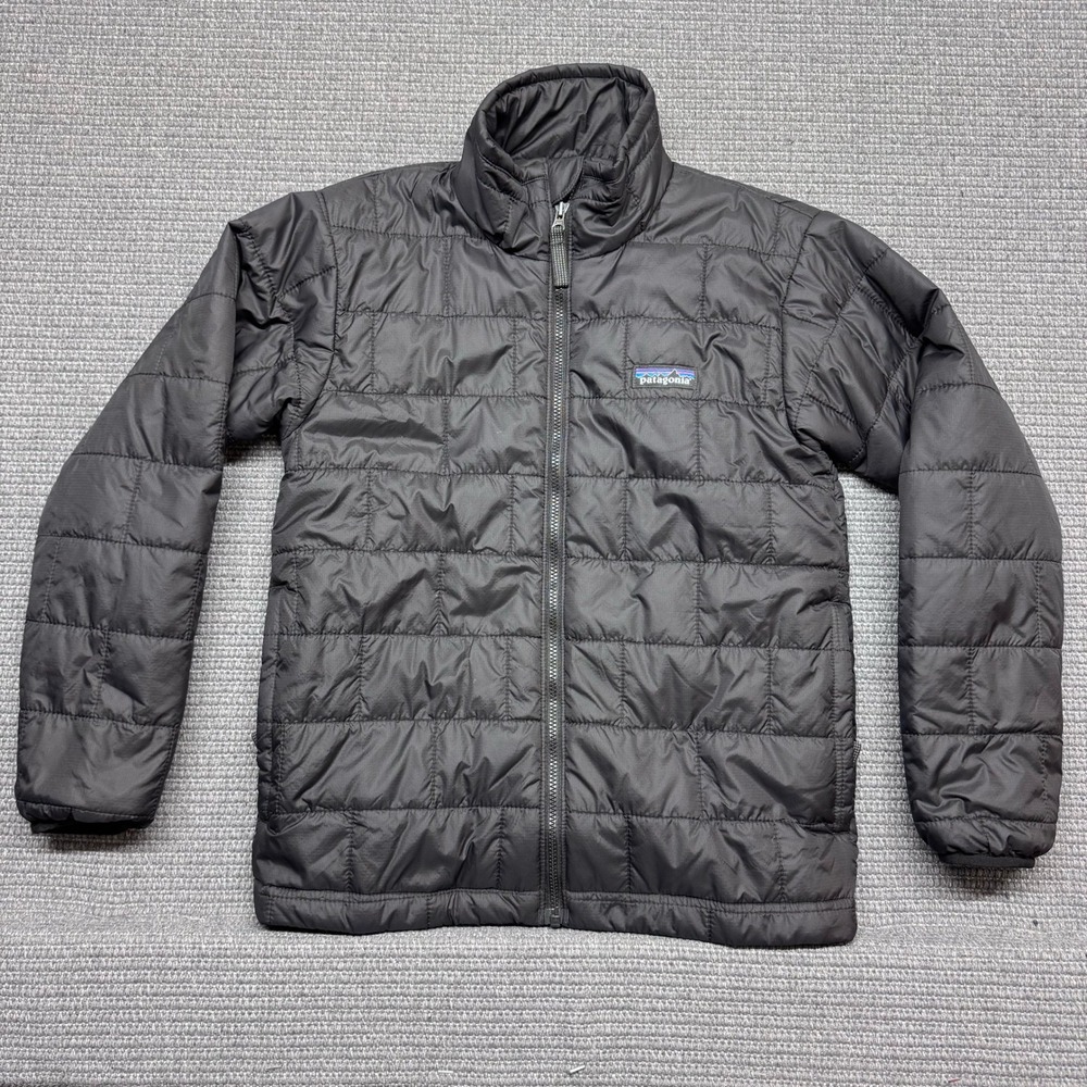 Patagonia Nano Puff Jacket Kids Small 7-8 Black Quilted Full Zip Puffer 9559